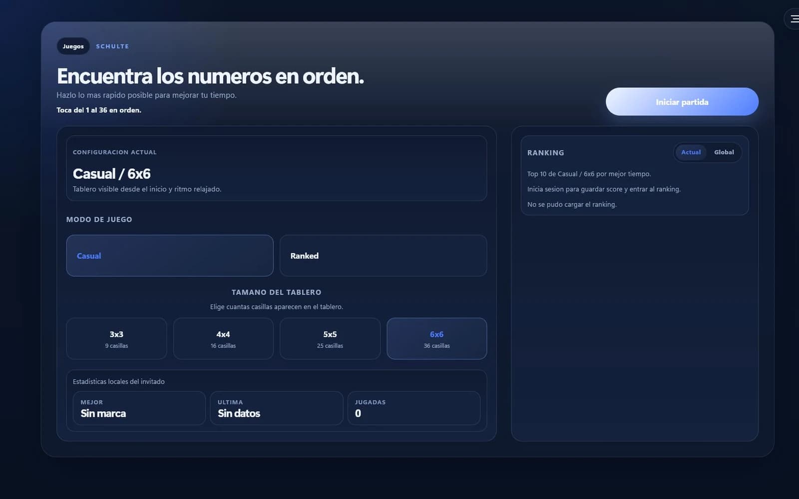 Match setup screen