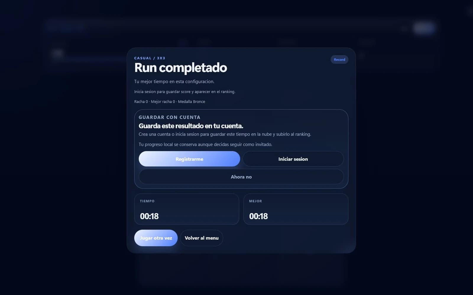 Result screen with score