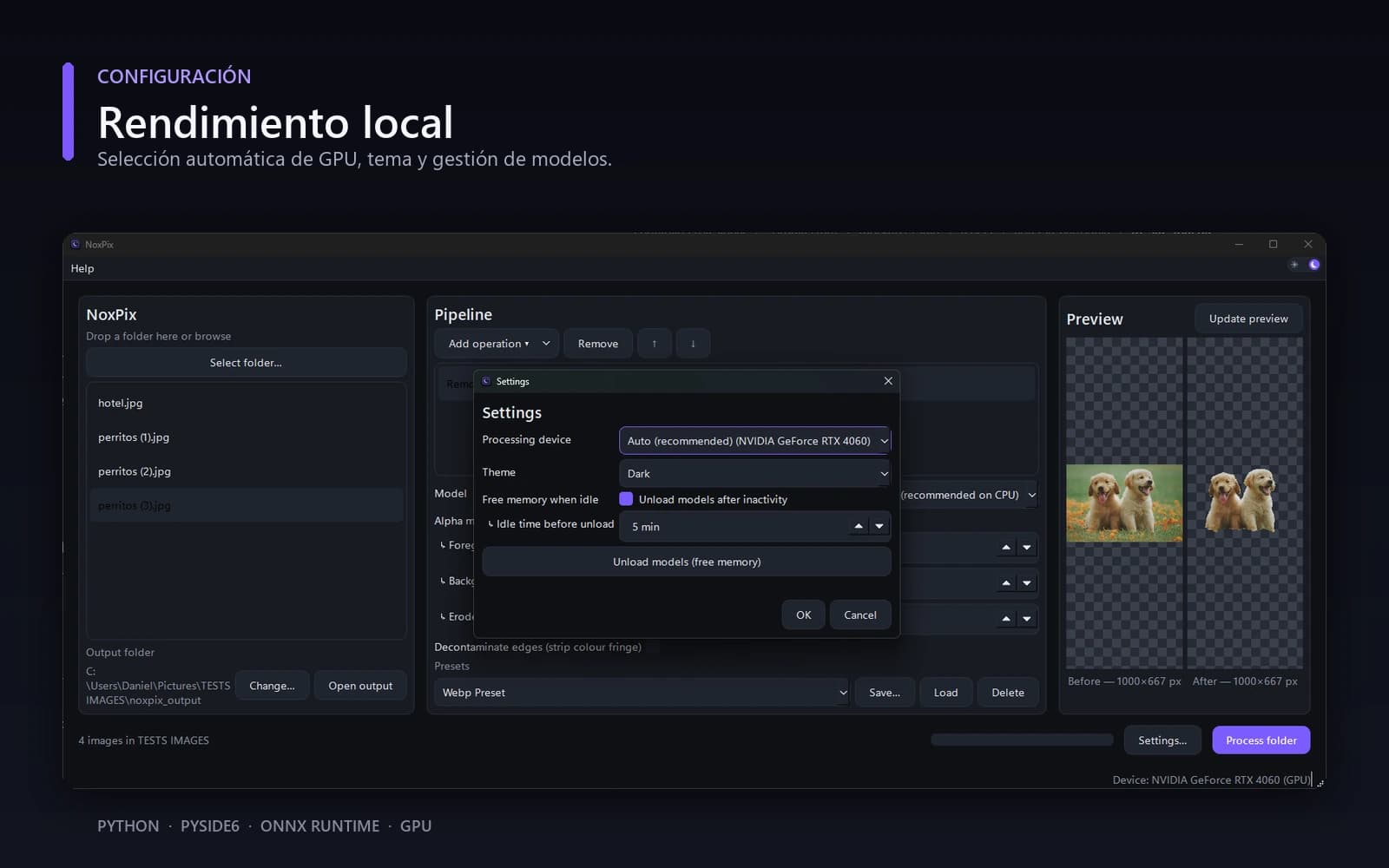 Pipeline settings panel